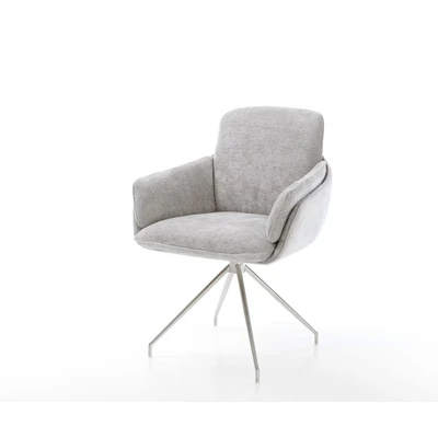 Afbeelding van DELIFE Draaistoel Luan Flex met armleuning chenille zilver grijs kruisframe conisch roestvrij staal 180 draaibaar