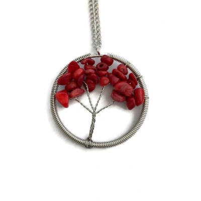 Afbeelding van Petra&#039;s Sieradenwereld Ketting levensboom / tree of life natuursteen rood (844)