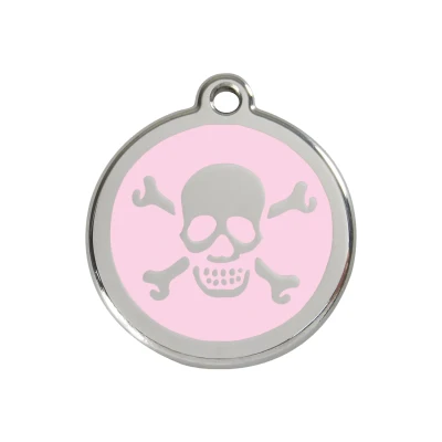 Afbeelding van Cross Bone Pink roestvrijstalen hondenpenning medium/gemiddeld dia. 3 cm RedDingo