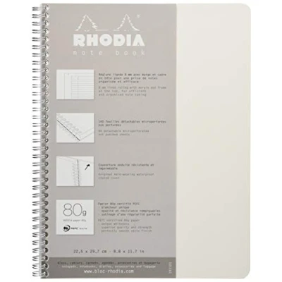 Afbeelding van Rhodia 193101C Notitieboek, DIN A4+ (225 x 297 mm), met dubbele spiraal, gelinieerd, 80 g, vellen, microgeperforeerd, 1 stuk, wit