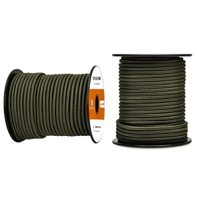 Afbeelding van Abma Cord Bungeekoord 4mm 30M Rubberen Touw Elastisch Koord Expandertouw Spankoord Elastiek voor Camping, Zeildoek, Aanhangwagen, Rugzak, Tentstok, Kajak Legergroen