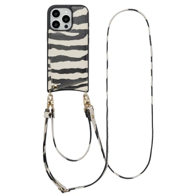 Afbeelding van Apple iPhone 16 Pro Hoesje Kunstleder Selencia Hardcase/Koordhoesje/Backcover Zazzy Zebra Telefoonhoesje