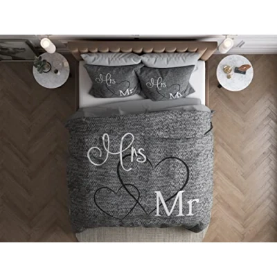 Afbeelding van SLEEP TIME Partner beddengoed Mr. en Mrs. 200cm x 3 delig grijs zacht &amp; strijkvrij dekbedovertrekken met ritssluiting grijze beddengoedset van 100% katoen 2x kussensloop 80x80cm