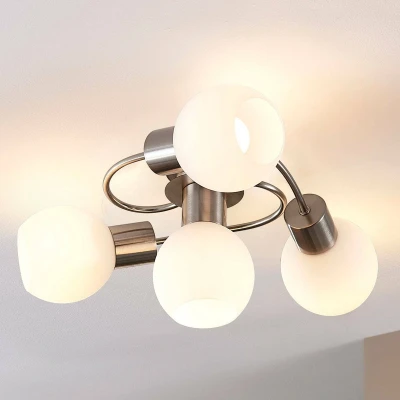 Afbeelding van Lindby plafondlamp 4lichts Glas, metaal H: 17.5 cm E14 wit, nikkel gesatineerd
