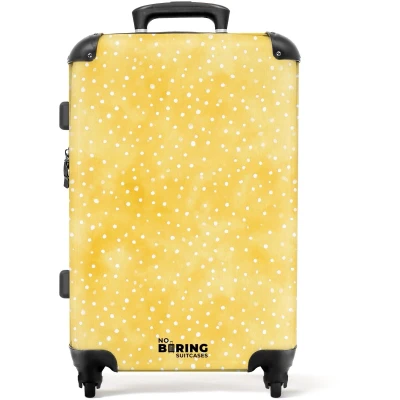Afbeelding van NoBoringSuitcases.com Grote koffer Stippen patroon geel Kinderkoffer geschikt voor jongen en meisjes Reiskoffer met 4 wielen Trolley op wieltjes Rolkoffer groot kinderen 72 liter Ruimbagage valies 20kg