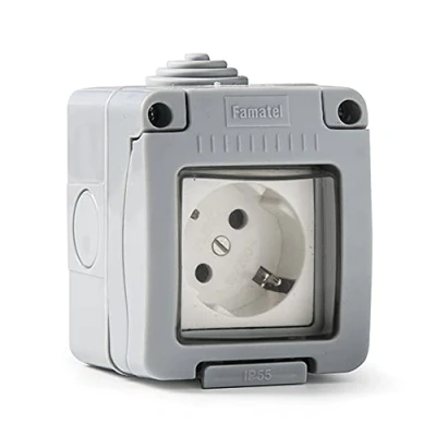 Afbeelding van FAMATEL Inbouwstopcontact, serie Garden, IP55, kinderbeveiliging, waterdicht, eenvoudig te installeren, grijs