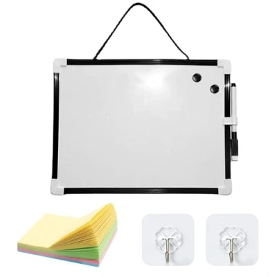 Afbeelding van 1 x magnetisch whiteboard met stuk zelfklevende notitie en 2 haken, draagbaar, berichtenbord, prikbord, wandwhiteboard (zwart)