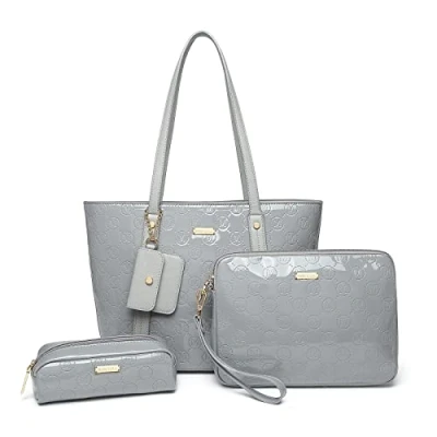 Afbeelding van Miss Lulu Handtassen voor vrouwen Tote tas PU lederen schoudertas 3 stuks tas, Grijs