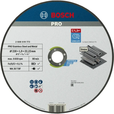 Afbeelding van Bosch Accessories Standard for Inox 2608619773 Doorslijpschijf recht 230 mm 1 stuk(s) Staal