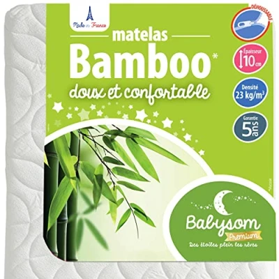 Afbeelding van Babysom Babymatras Bamboo 60 x 120 cm viscose met ultrazacht gevoel luchtig en absorberend zonder chemische behandeling dikte 10 afneembare overtrek Oeko Tex® gemaakt in Frankrijk