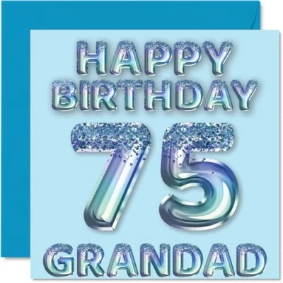 Afbeelding van 75e verjaardagskaart voor opa blauwe glitter feestballonnen gelukkige verjaardagskaarten 75 jarige van kleinzoon kleindochter, 145 mm x cadeau
