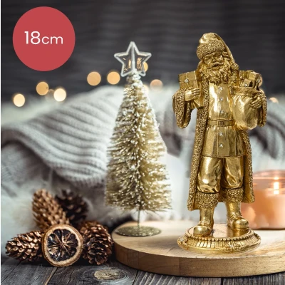 Afbeelding van Gouden polyresin kerstman op voetstuk 18 cm