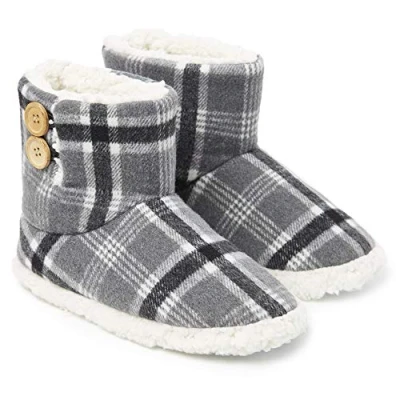 Afbeelding van Dunlop pantoffels voor dames, met imitatievacht, warme winterslippers, enkellaarsjes, geheugenschuim en pluche, binnen buiten, cadeaus Grijs Wit, 37 EU