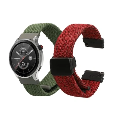 Afbeelding van kwmobile 2x smartwatch polsband geschikt voor Huami Amazfit Bip 5 Unity / GTR 4 bandje Horlogeband met magneetsluiting Sporthorloge band in rood zwart donkergroen