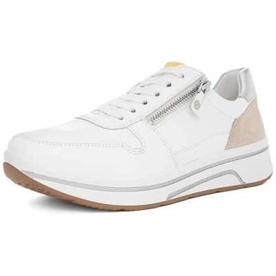 Afbeelding van ARA Dames Sapporo Sneakers, Wit Limoncello Shell Zilver, 38 EU Breed