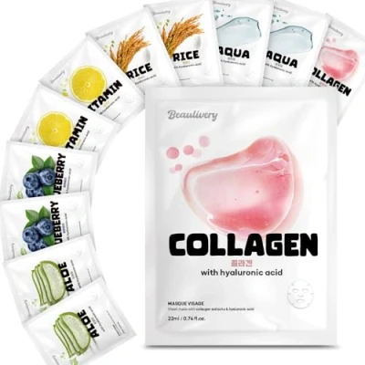 Afbeelding van BEAULIVERY Koreaanse Gezichtsmaskerset 12 stuks met hyaluronzuur, huidverzorging, hydraterende masker