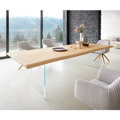 Afbeelding van Eetkamertafel Edge eiken natuur 260x100 glas Live