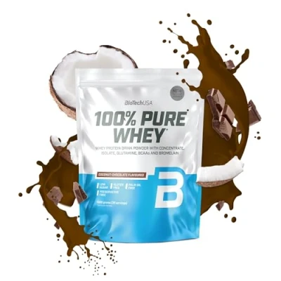 Afbeelding van BioTechUSA 100% Pure Whey Eiwitpoeder met BCAA en Glutamine Glutenvrij, Palmolievrij 21g Eiwit per portie, 1 kg, Kokos Chocolade