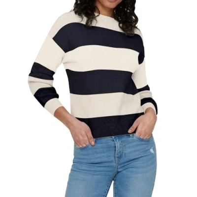 Afbeelding van ONLY Onlatia Stripe NOOS Trui, Dames, Maat: Large, Whitecap gray/night sky