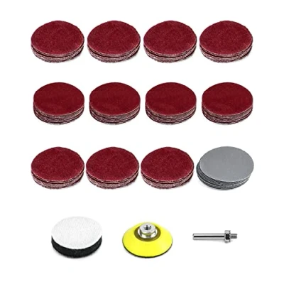 Afbeelding van QWORK 120 stuks schuurschijvenset, schuurzool 50 mm met 1 stuk 1/4&quot; en zachtschuim bufferplaat, 10 per korrel 40 80 100 240 400 800 1000 1200 1500 2000 3000