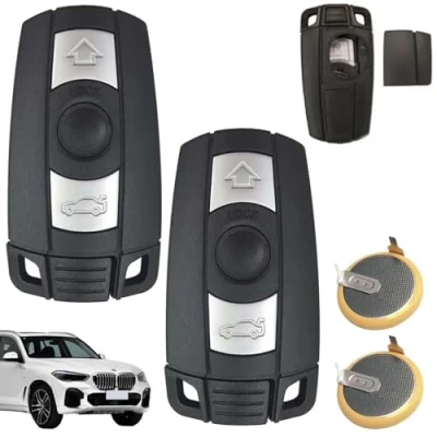 Afbeelding van 2 stuks autosleutelbehuizing, afstandsbediening, autosleutelbehuizing met x LIR2025 batterij, sleutelhoes, cover, autosleutel, compatibel BMW 1 serie, 3, 5, 6, X1, X5, sleutelbehuizing,