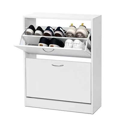Afbeelding van Meerveil Schoenenkast met 2 laden, houten schoenenkast, laags moderne schoenorganisator voor hal woonkamer, 63 x 24 81 cm (L B H)