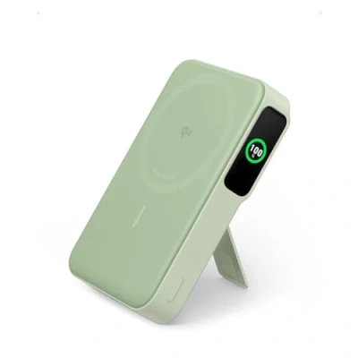 Afbeelding van Anker MagGo Power Bank, Qi2 gecertificeerde 15 W snelle MagSafe compatibele mobiele oplader, 10.000 mAh batterij, slim display &amp; inklapbare standaard, voor iPhone 15/14/13/12, incl. USB C kabel