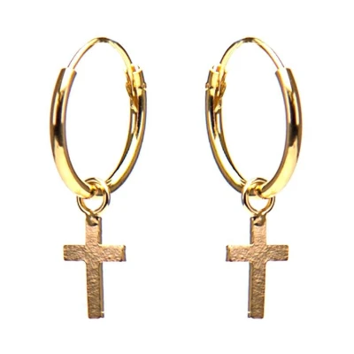 Afbeelding van Karma 925 Sterling Zilveren Hoops Symbols Goudkleurige Faith Oorknoppen Goud