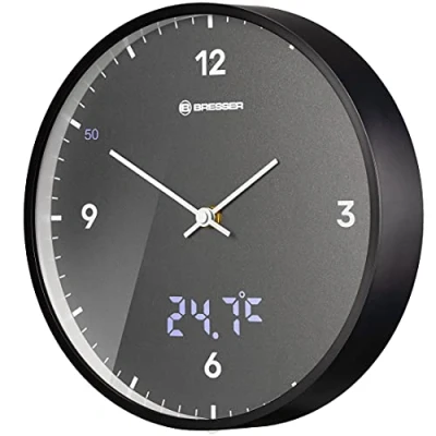Afbeelding van Bresser Wandklok MyTime LED Zwart Met Temperatuurweergave 24cm