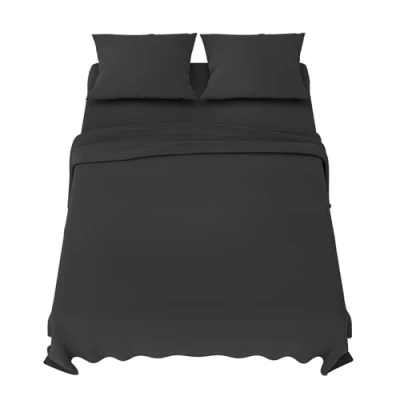 Afbeelding van Dreamzie beddengoedset 150x200 cm 4 delig microvezel hoeslaken onderlaken 2 personen 230x270 kussenslopen 50x80 Oeko Tex gecertificeerd donkergrijs