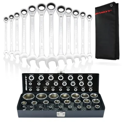 Afbeelding van HASKYY Inch gereedschapsset steeksleutels 24 delige dopsleutels 5/32&quot; 1.1/4&quot; met ring ratelsleutel 12 set 1/4&quot; 1&quot; inch/inch US voertuigen