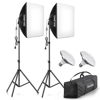 Afbeelding van RALENO Softboxen, 2 x 50 W LED Softbox Fotostudio Set, cm Fotolamp met 5500 K Lamp en Statief voor Portretfotografie, Game Streaming, YouTube Video Fotografie