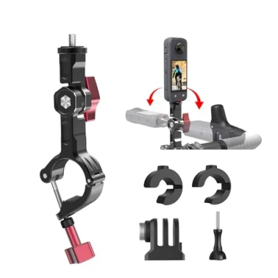 Afbeelding van UNSTINCER Actiecamera stuurhouder voor 7 35 mm paal, volledig aluminium 270 verstelbare beugel met 1/4 schroef GoPro Insta360 DJI Osmo AKASO en meer motorfietsfietsspiegels