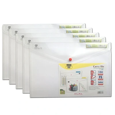 Afbeelding van ARK 33577 documentenmap met drukknop, Foolscap, transparant, 5 stuks