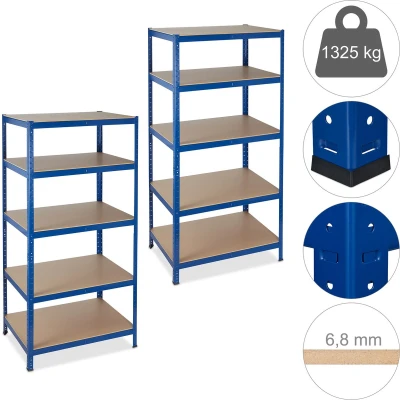 Afbeelding van Relaxdays 2x stellingkast opbergrek tot 1325 kg belastbaar 180 cm hoog blauw
