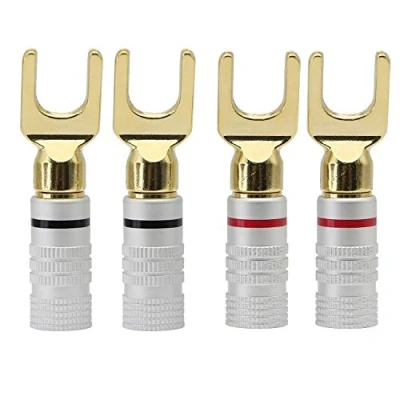 Afbeelding van Y Spade Plug,Speaker Connector, Vork Plug 45 Graden voor Luidsprekerdraad, Audio Jack Connector Puur Koper Schroefvergrendeling Luidsprekerdraad 4 stuks (Y Shade)