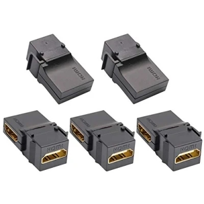 Afbeelding van AAOTOKK 90 graden HDMI Keystone adapter Vergulde Vrouwelijk op voor Full HD 1080p, 3D koppeling gespmontage Wandplaat Stopcontact Panel (Zwart / 5 stuks)