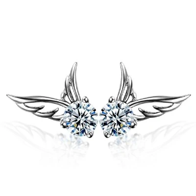 Afbeelding van Crystalline Azuria Engelenvleugels Oorknopjes met Witte Kristallen 18 kt Witgoud Verguld voor Vrouwen en Meisjes