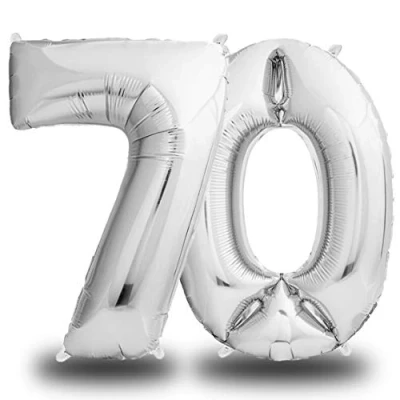 Afbeelding van envami® Folieballon met cijfer zilver 100 cm enorme cijferballon vlieg helium ballon verjaardag verjaardagsdecoratie decoratie (70 individueel)
