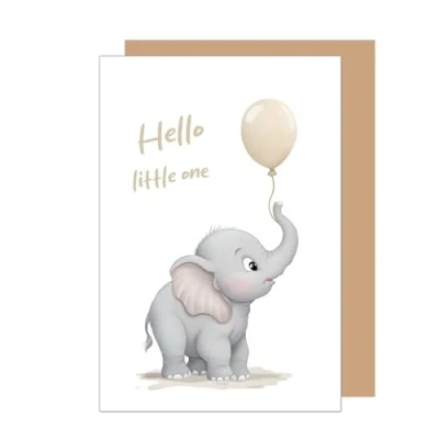 Afbeelding van Edition Seidel Premium wenskaart voor geboorte met envelop. Kaart babykaart bilet Hello little one baby jongen meisje kind olifant (E287 SW024)