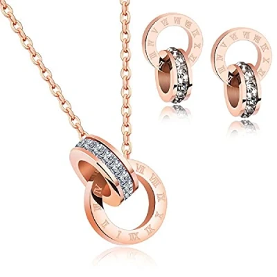 Afbeelding van Crystalline Azuria Witte Kristallen Ketting en Oorbellen Set Kostuumsieraden voor Vrouwen Bruiloft Feest Bruids Bruidsmeisjesaccessoires 18 kt Roségoud Verguld