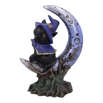 Afbeelding van Nemesis Now Sooky Witches Familiar Black Cat and Crescent Moon beeldje 11,5 cm, hars, heksen vertrouwde kat beeldje, roebel heksengeschenk, gegoten in de fijnste liefdevol