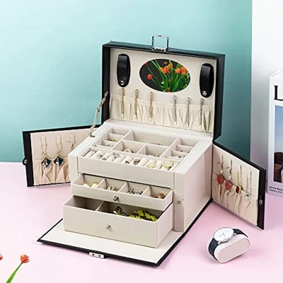 Afbeelding van ADEL DREAM Sieradendoos, sieradendoosje met laden, afsluitbare aktetas voor ringen, armbanden, oorbellen,
