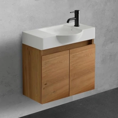 Afbeelding van Alpenberger complete badkamermeubelset wastafel van hoogwaardig sanitair keramiek met MDF onderkast (Bamboo)
