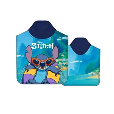 Afbeelding van Disney Lilo &amp; Stitch Poncho Badponcho Sneldrogend Blauw 50x100 cm (uitgevouwen) One Size (ongeveer 2 5 jaar)