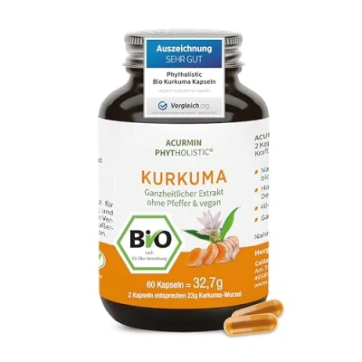 Afbeelding van Biologische kurkuma capsules 40 voudige biobeschikbaarheid zonder peper winnaar 2020 C14 gecertificeerd 60 stuks