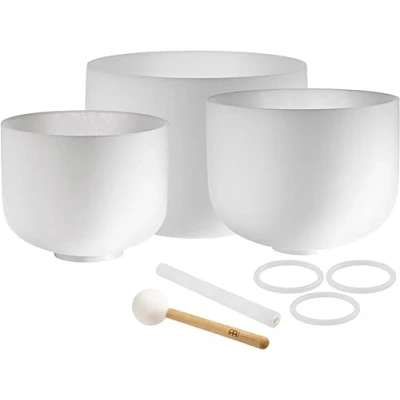Afbeelding van Meinl Sonic Energy White Frosted Crystal Singing Bowl klankschalen set (G4, E4, C4)