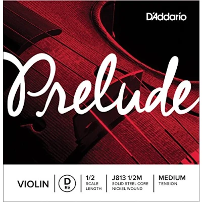 Afbeelding van D&#039;Addario Prelude Violin Single D String, 1/2 Scale, Medium Tension J813 1/2M Solid Steel Core, Warm Tone, Economical and Durable Educator’s Choice for Student Strings
