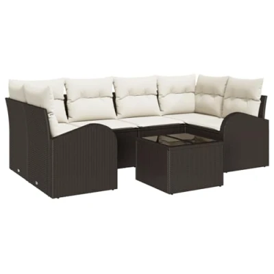 Afbeelding van vidaXL 7 delige tuinset met kussens bruin poly rattan