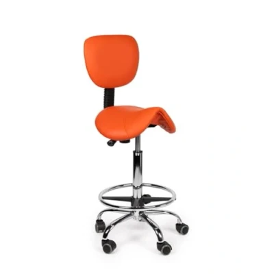 Afbeelding van zadelkruk rugleuning Standaard Oranje met Voetring Zithoogte 50/68cm kruk op wielen krukje werkkruk bureaukruk kapperskruk verstelbaar draaikruk tabouret tot 160kg